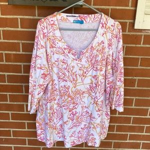 Fresh Produce Clothing One Size Tunic white with fuchsia and orange coral